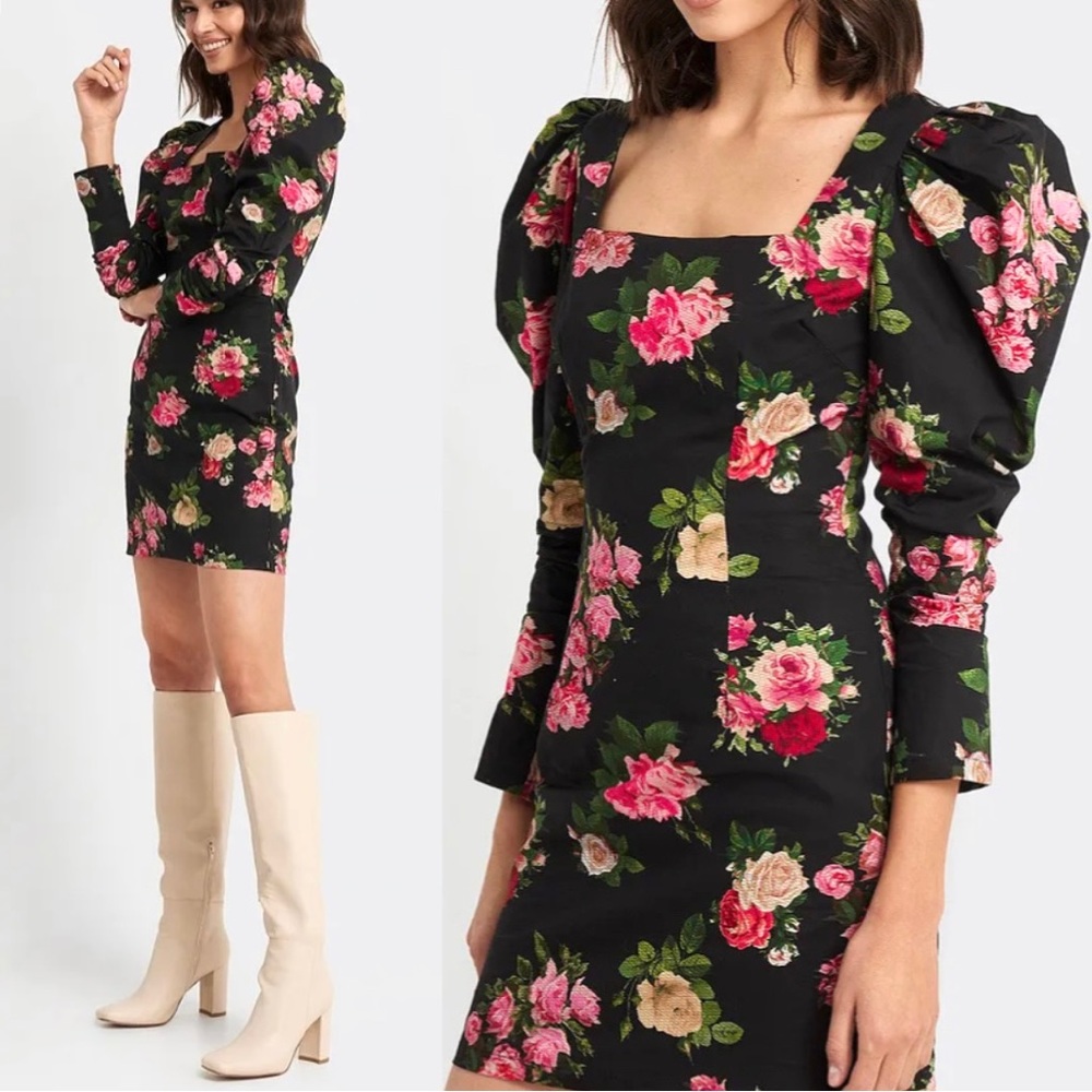 Puff Sleeve Floral Mini Dress Nordstrom Long Sleeves Square Neck Valentine’s Day
